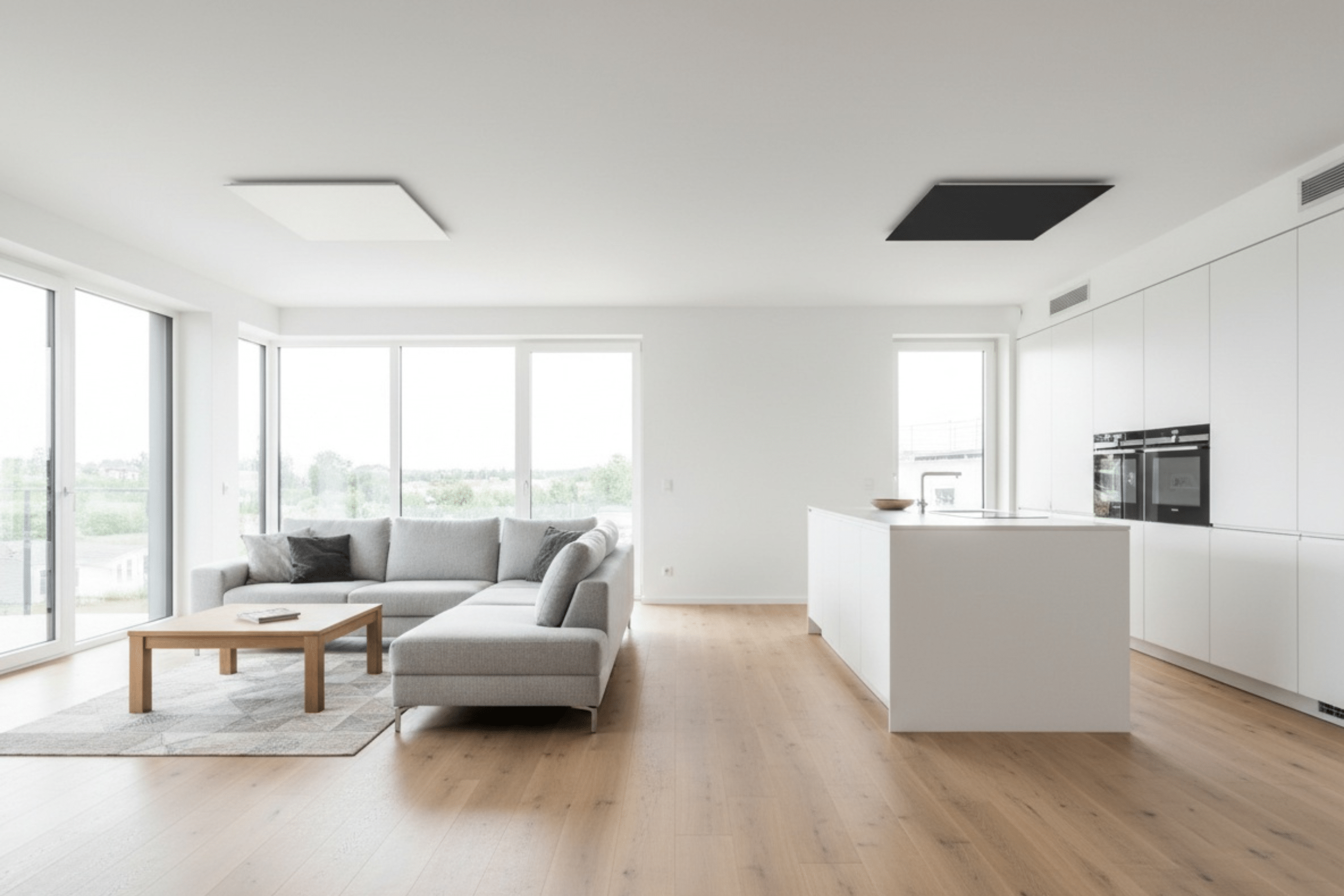 Tabulkově by nám do hlavního pokoje vycházel infrapanel NW4D s příkonem 1330 W, protože ale chceme místnost prohřát rovnoměrně a máme ji rozdělenou na dvě zóny, zvolíme kombinaci panelů NW3D (1000 W) a NW1D (335 W).